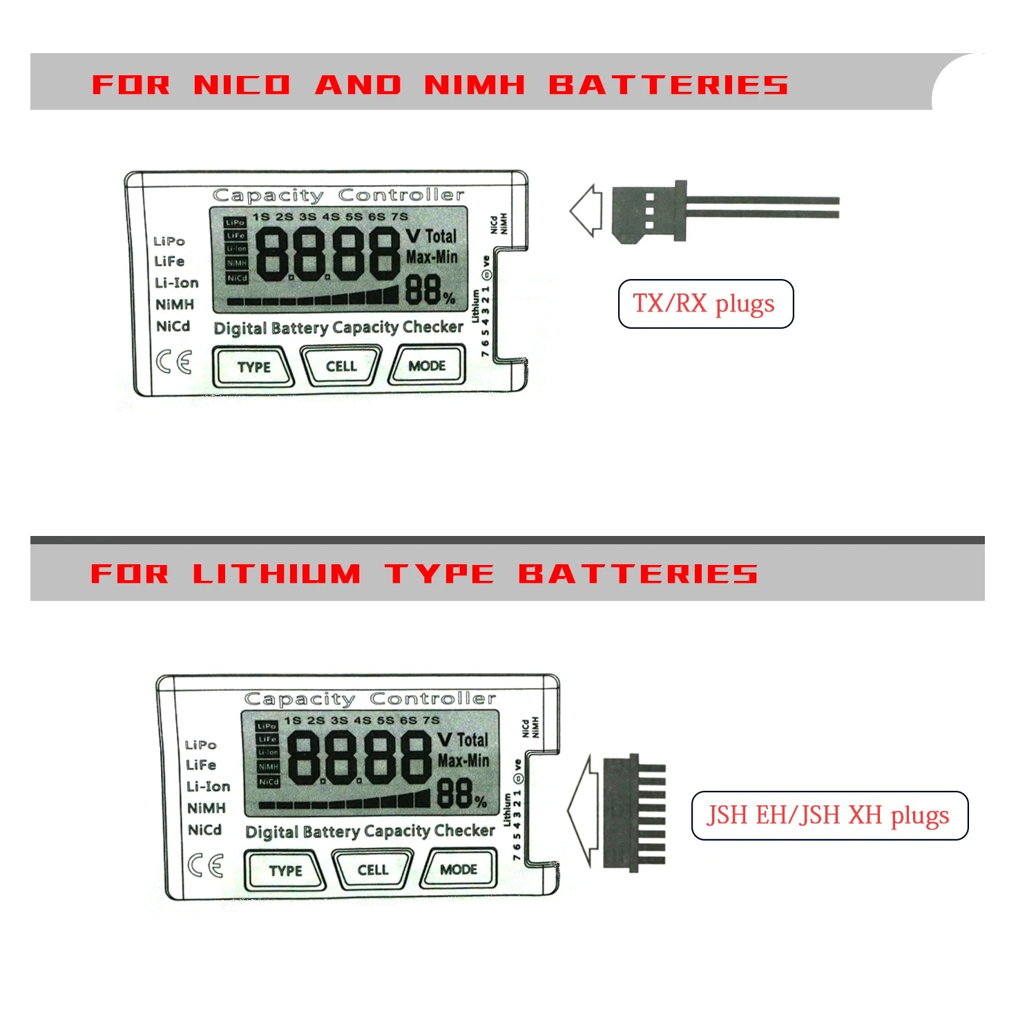 Drone Battery Alarm - RC เซลล์มิเตอร์ 7 เครื่องตรวจสอบความจุแบตเตอรี่แบบดิจิตอล เครื่องทดสอบแรงดันไฟฟ้า สำหรับ